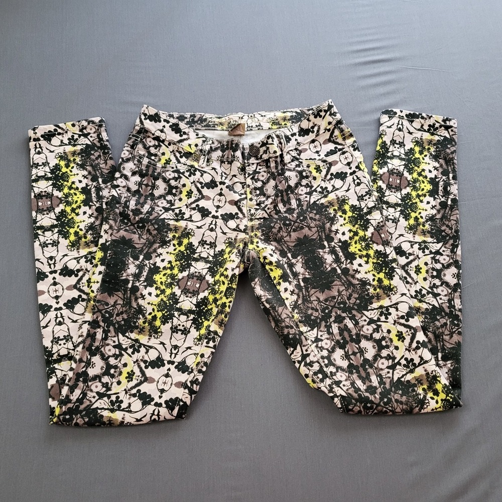 Princess‎ Vera Wang Womens Size 5 Floral Abstract Skinny Jeans Pink Yellow Black